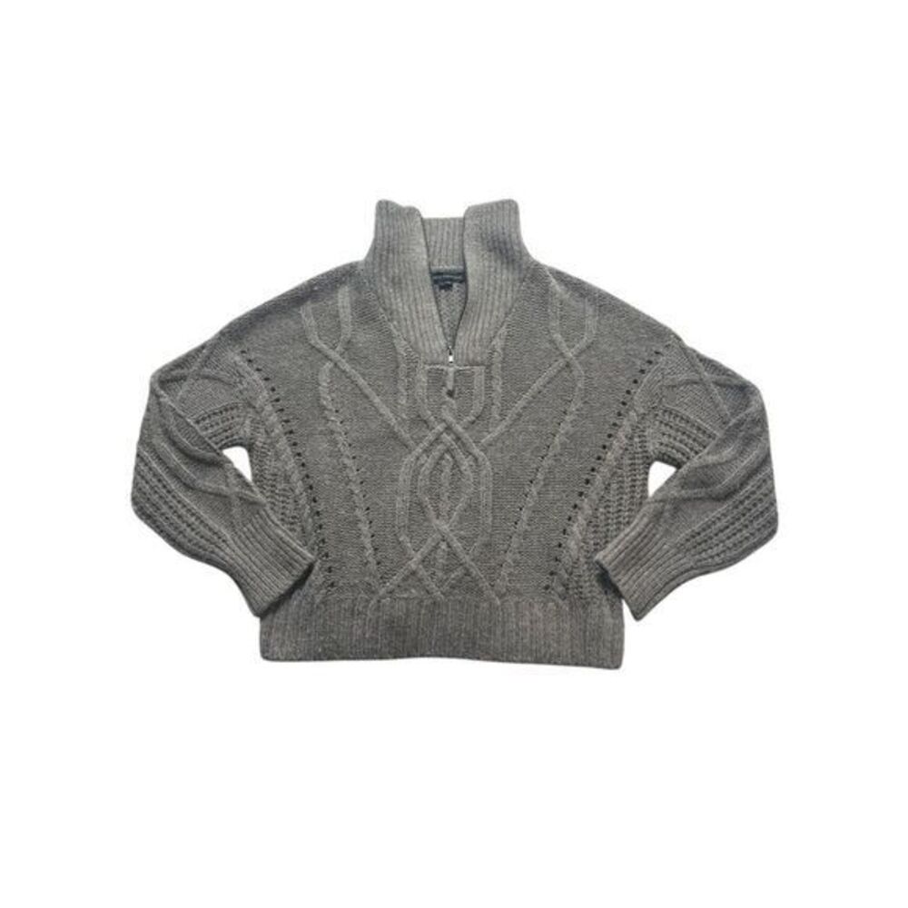 Skull Cashmere Gray Cable Knit Quarter Zip Pullover Sweater Merino Wool Alpaca L